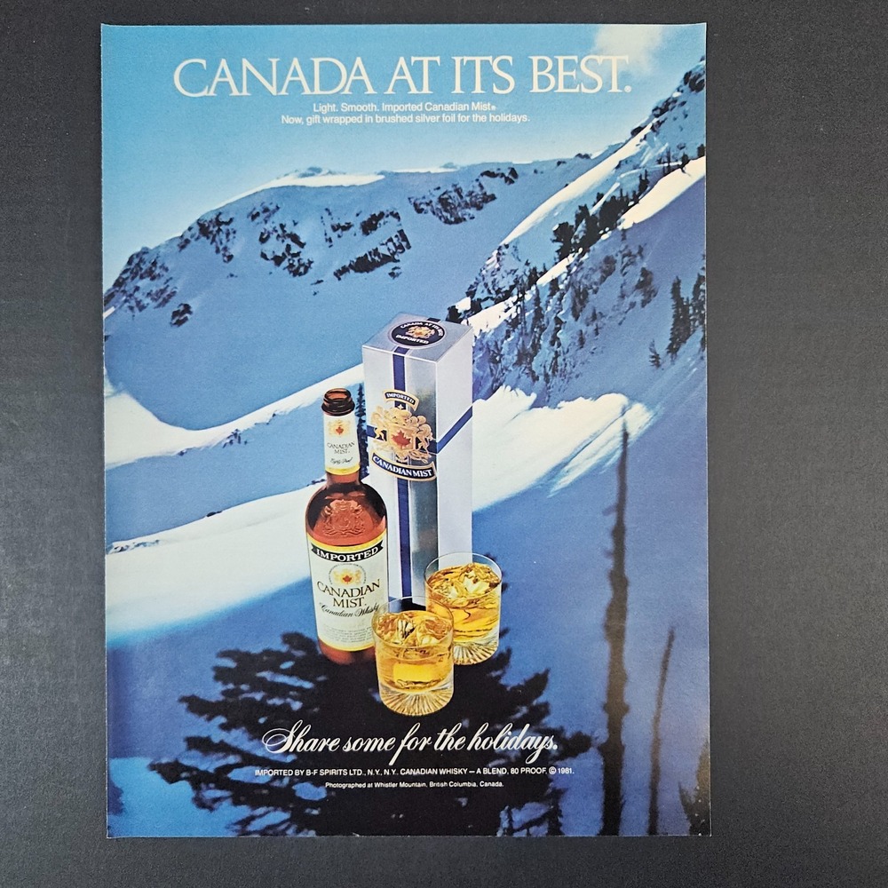 1981 Canadian Mist Whisky Christmas Holidays Vintage Print Ad‎ Snowy Mountains